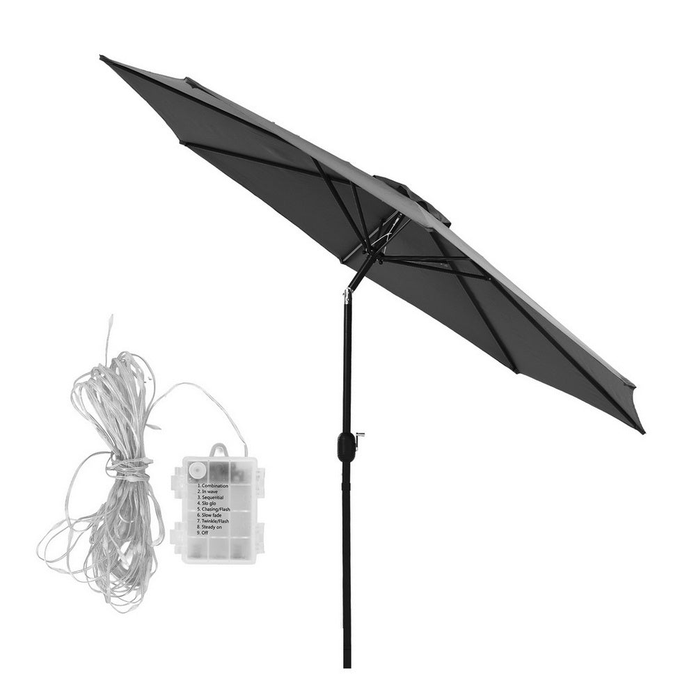 Instahut Outdoor Umbrella 2.9m Market Umbrella with String Light Tilt Charcoal Shade 4