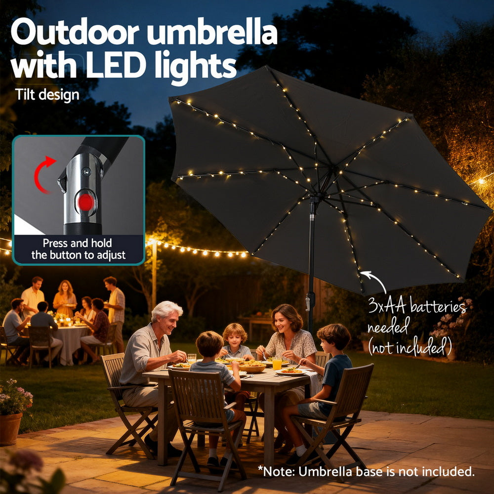 Instahut Outdoor Umbrella 2.9m Market Umbrella with String Light Tilt Charcoal Shade 6