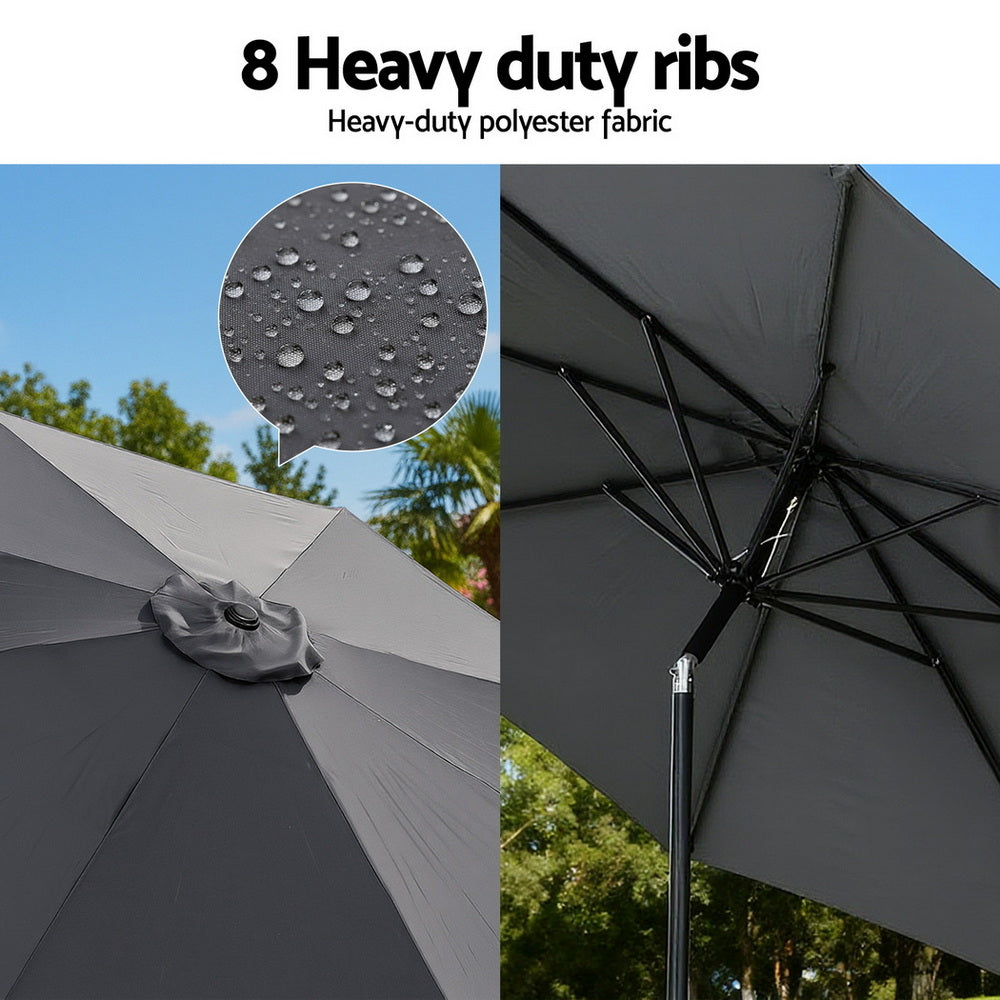 Instahut Outdoor Umbrella 2.9m Market Umbrella with String Light Tilt Charcoal Shade 7