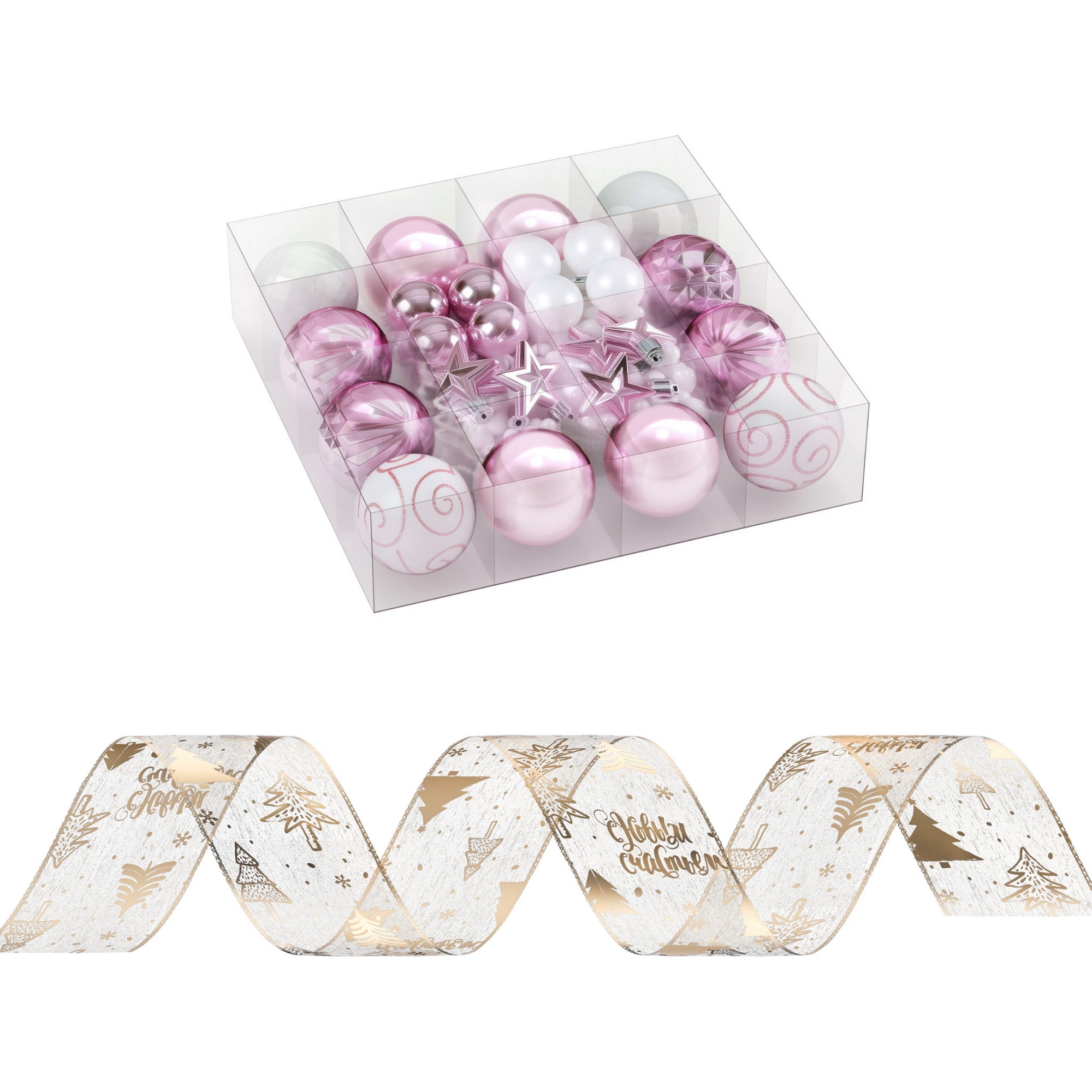 Jingle Jollys Christmas Tree Decoration Set Ribbon Baubles Ornaments Party 34pcs 3