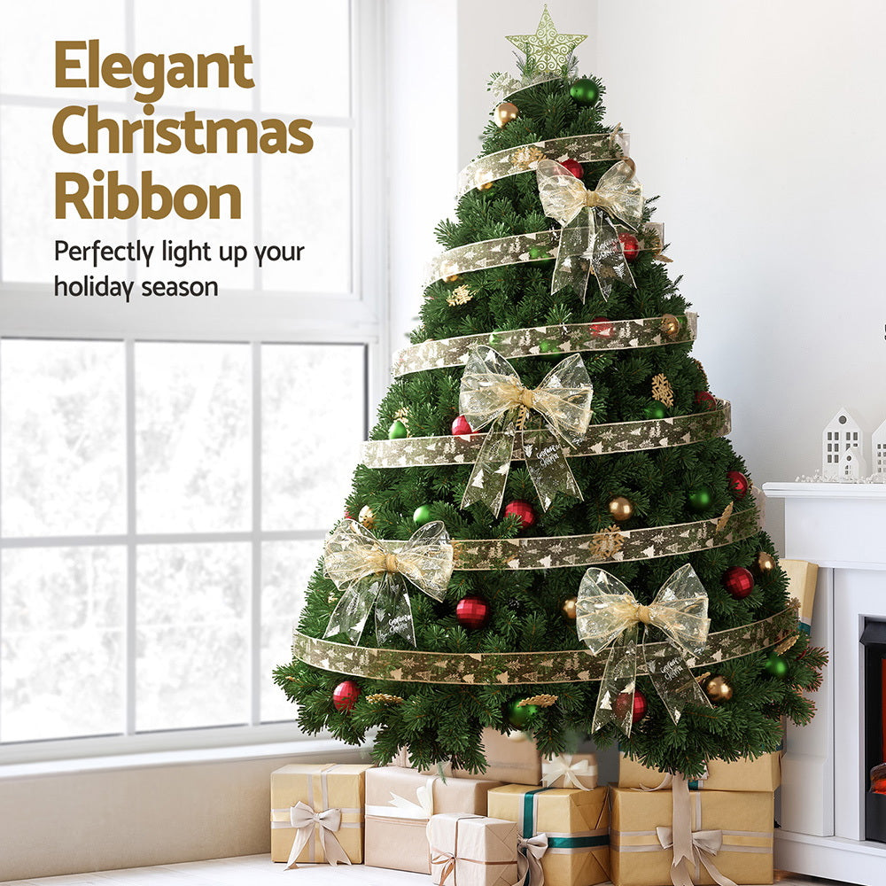 Jingle Jollys 20M Christmas Ribbon Roll Bow Printed Xmas Tree Decor Gift Gold 5