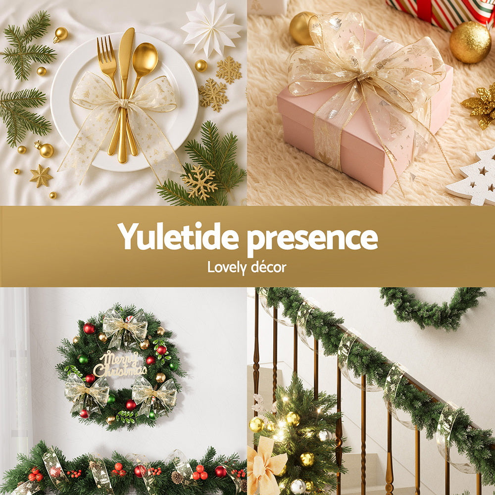 Jingle Jollys 20M Christmas Ribbon Roll Bow Printed Xmas Tree Decor Gift Gold 6