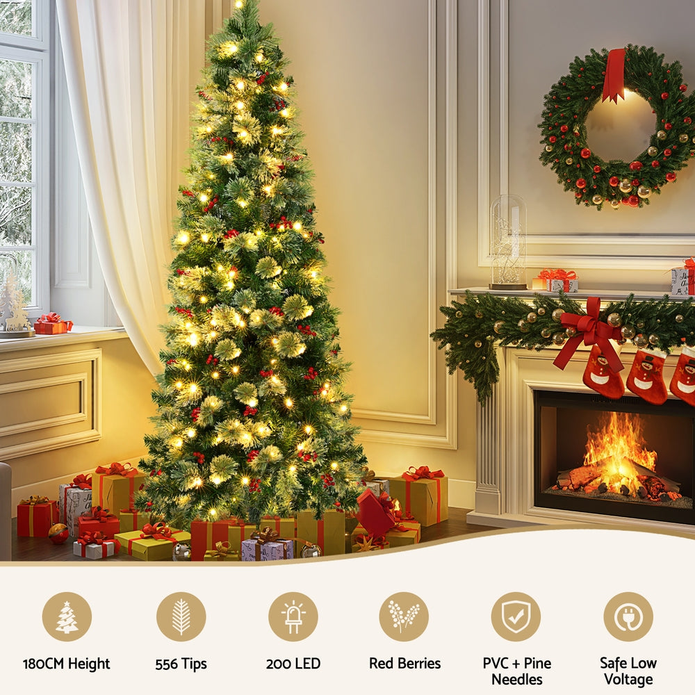 Jingle Jollys Christmas Tree 1.8M LED Xmas Tree Party Decorations Red Barries 4