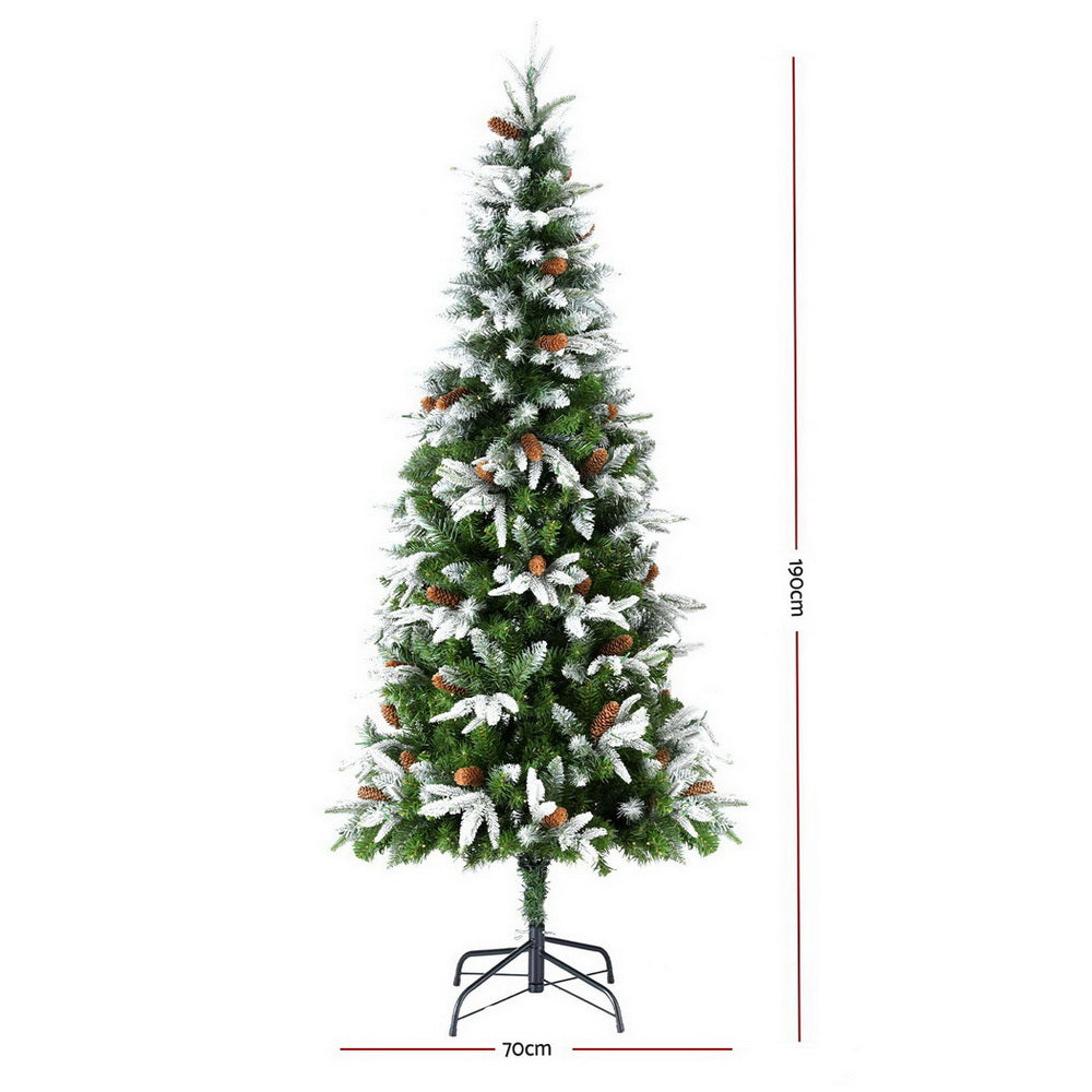 Jingle Jollys Christmas Tree 190cm Pine Cones LED Flocking Xmas Tree 680 Tips 3