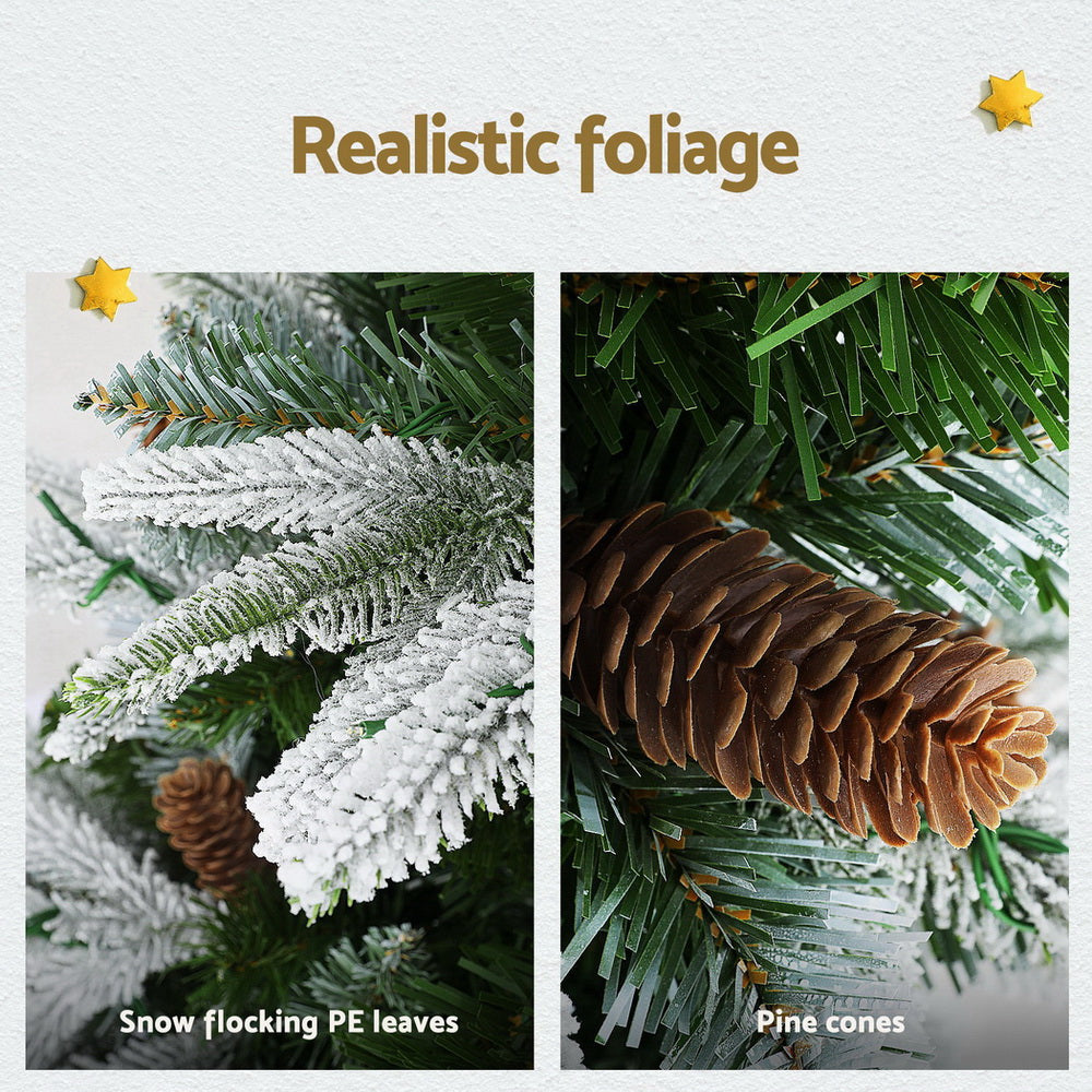 Jingle Jollys Christmas Tree 190cm Pine Cones LED Flocking Xmas Tree 680 Tips 5