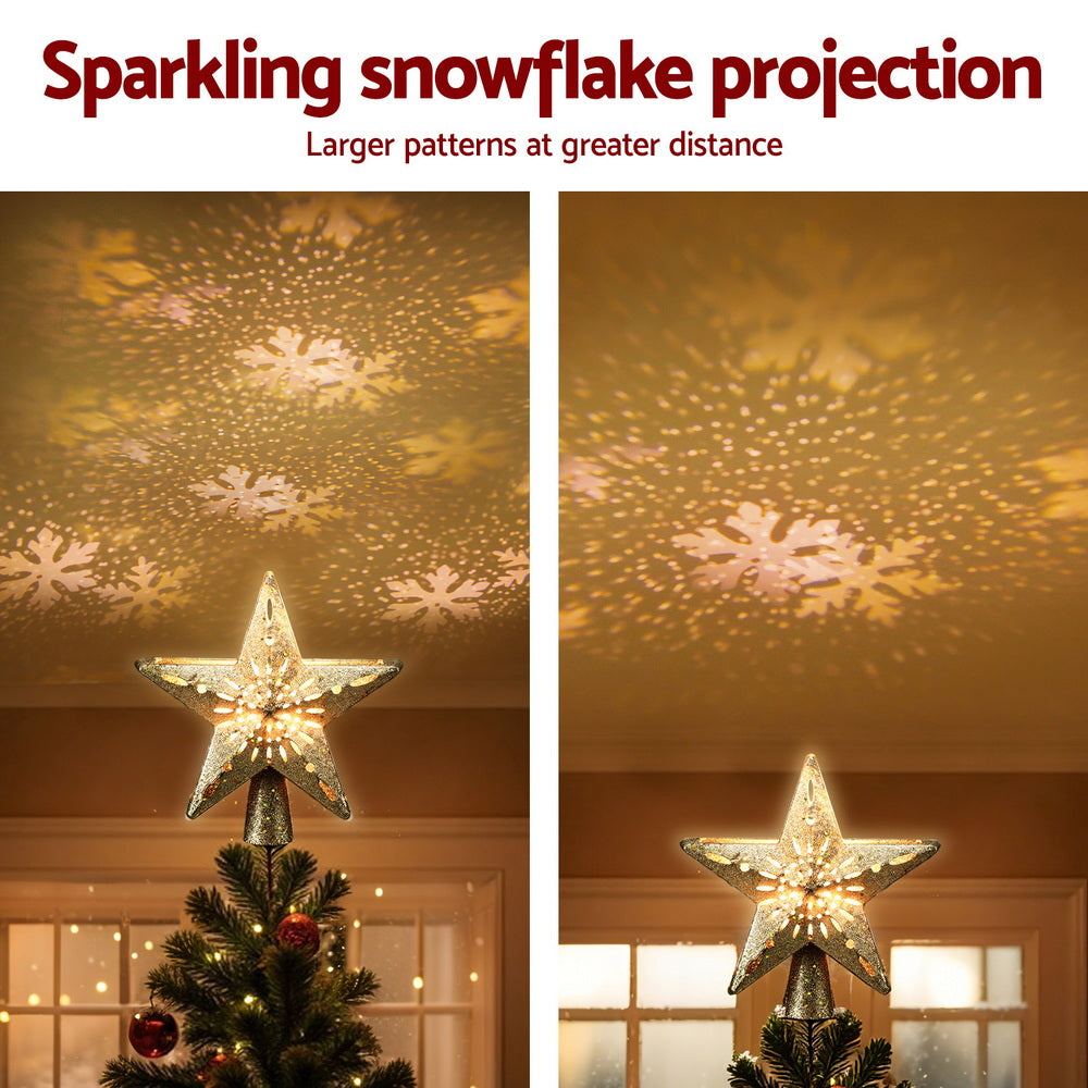 Jingle Jollys Christmas Tree Topper Star Snowflake Projector Party Glitter Gold 4