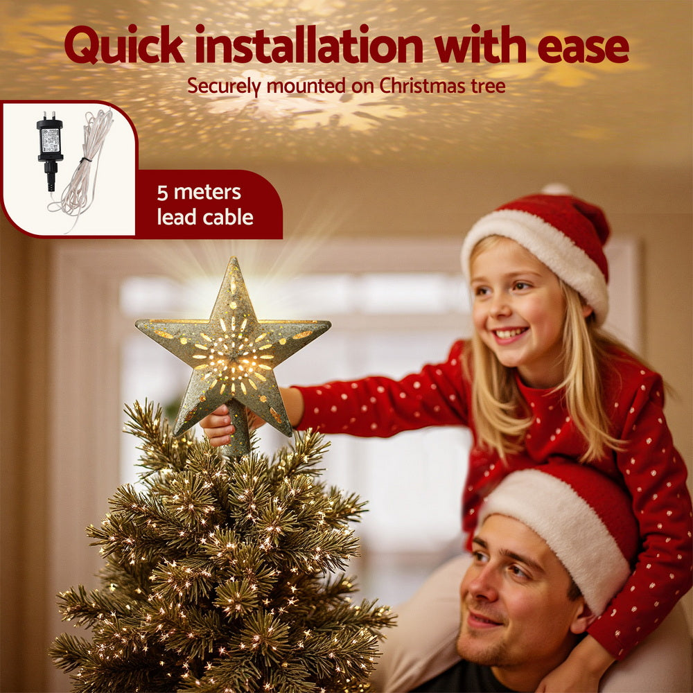 Jingle Jollys Christmas Tree Topper Star Snowflake Projector Party Glitter Gold 5