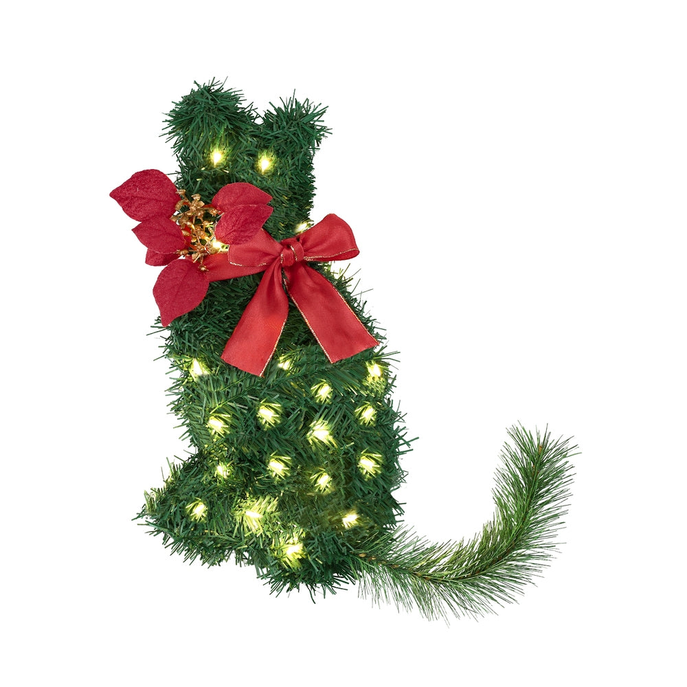 Jingle Jollys Cat Christmas Wreath Pre-lit 20 LED Xmas Decor Bow Flower 35x30cm 3