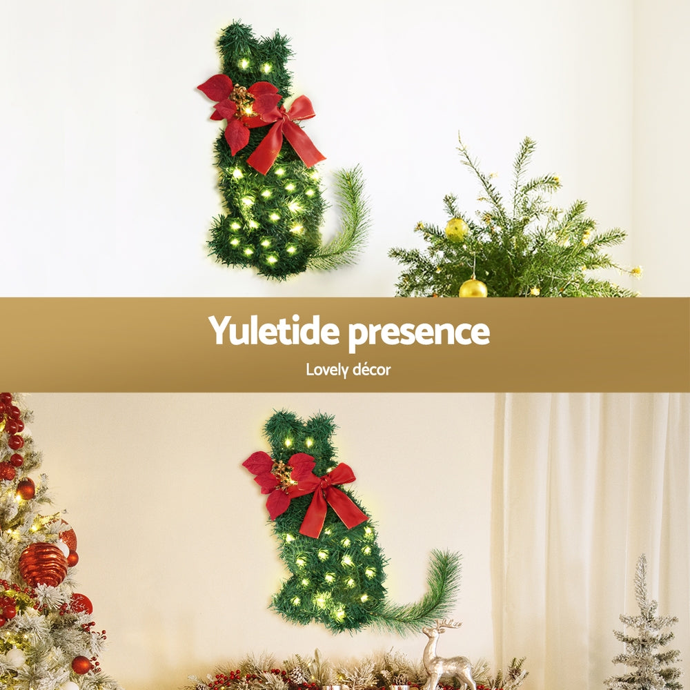Jingle Jollys Cat Christmas Wreath Pre-lit 20 LED Xmas Decor Bow Flower 35x30cm 5