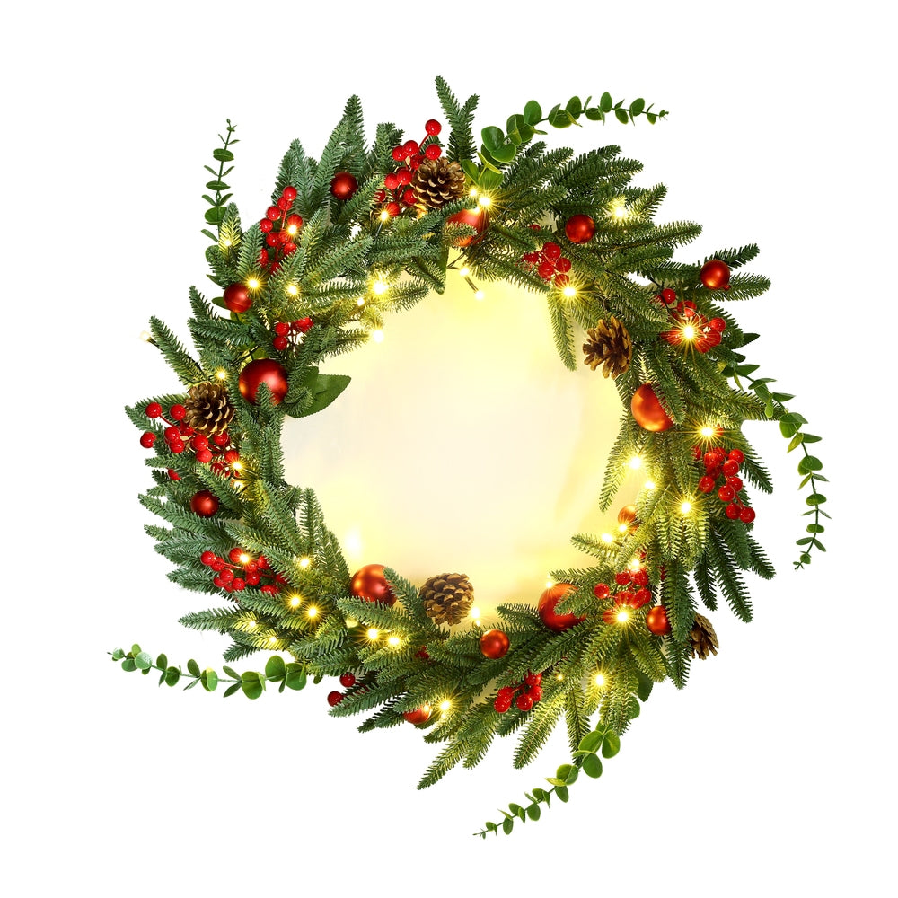 Jingle Jollys Christmas Wreath 60CM LED Garland Berries Pine Cones Party Decor 3