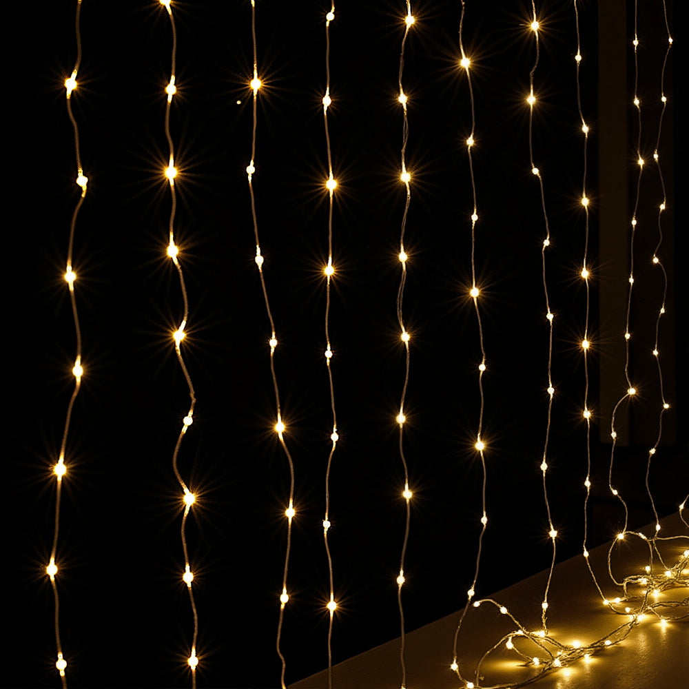 Jingle Jollys 3X3M Christmas Lights Curtain String Light 300 LED Warm White 3