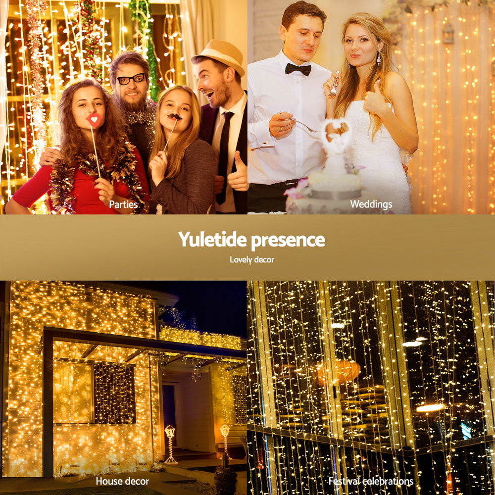 Jingle Jollys 3X3M Christmas Lights Curtain String Light 300 LED Warm White 5