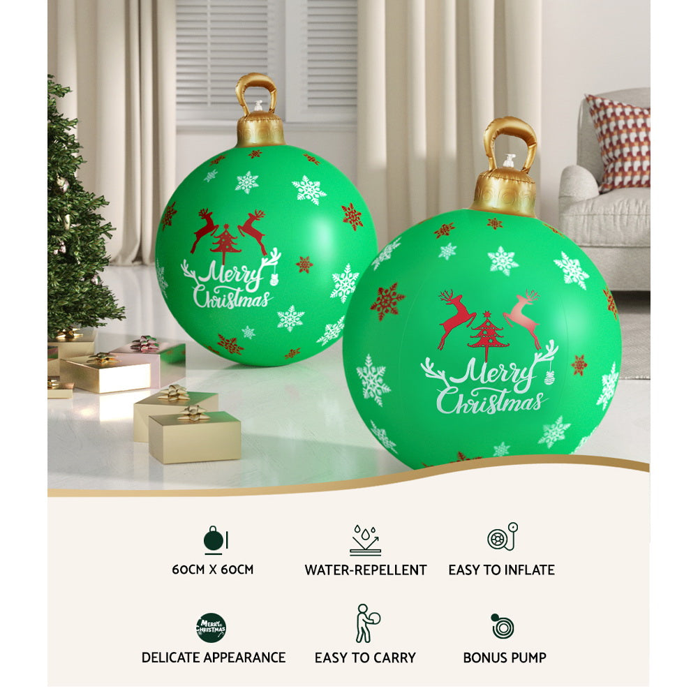 Jingle Jollys Christmas Inflatable Ball Bauble 60cm Outdoor Decoration Green 4
