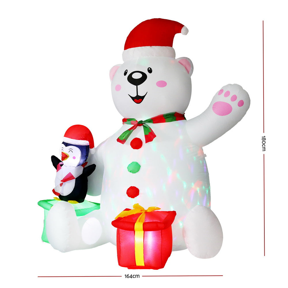 Jingle Jollys Christmas Inflatable Bear 1.8M Height LED Outdoor Decorations Illuminated 3