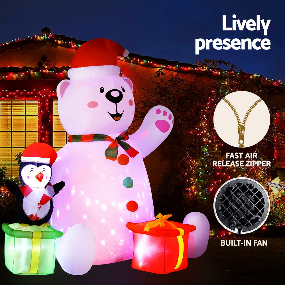 Jingle Jollys Christmas Inflatable Bear 1.8M Height LED Outdoor Decorations Illuminated 4