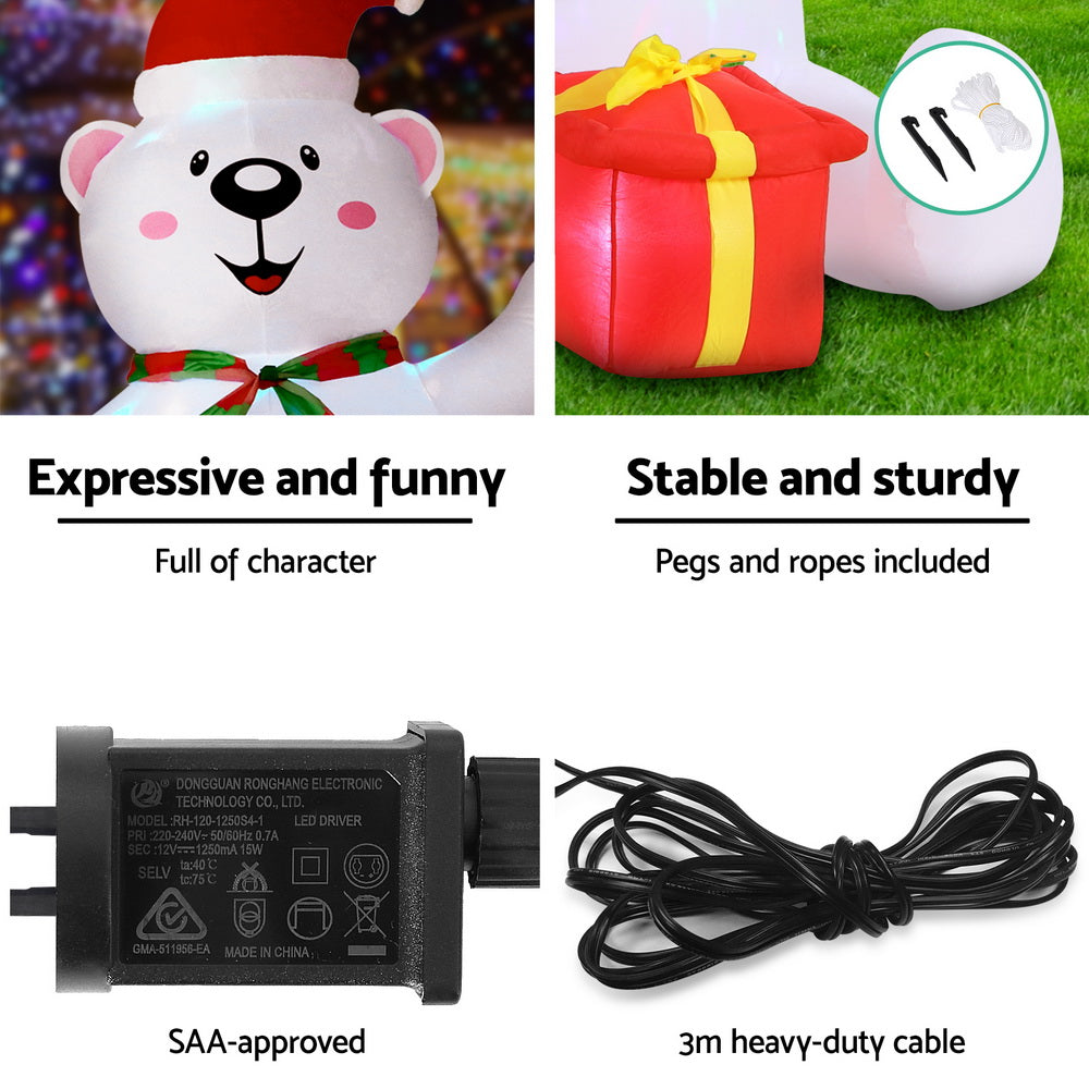 Jingle Jollys Christmas Inflatable Bear 1.8M Height LED Outdoor Decorations Illuminated 6