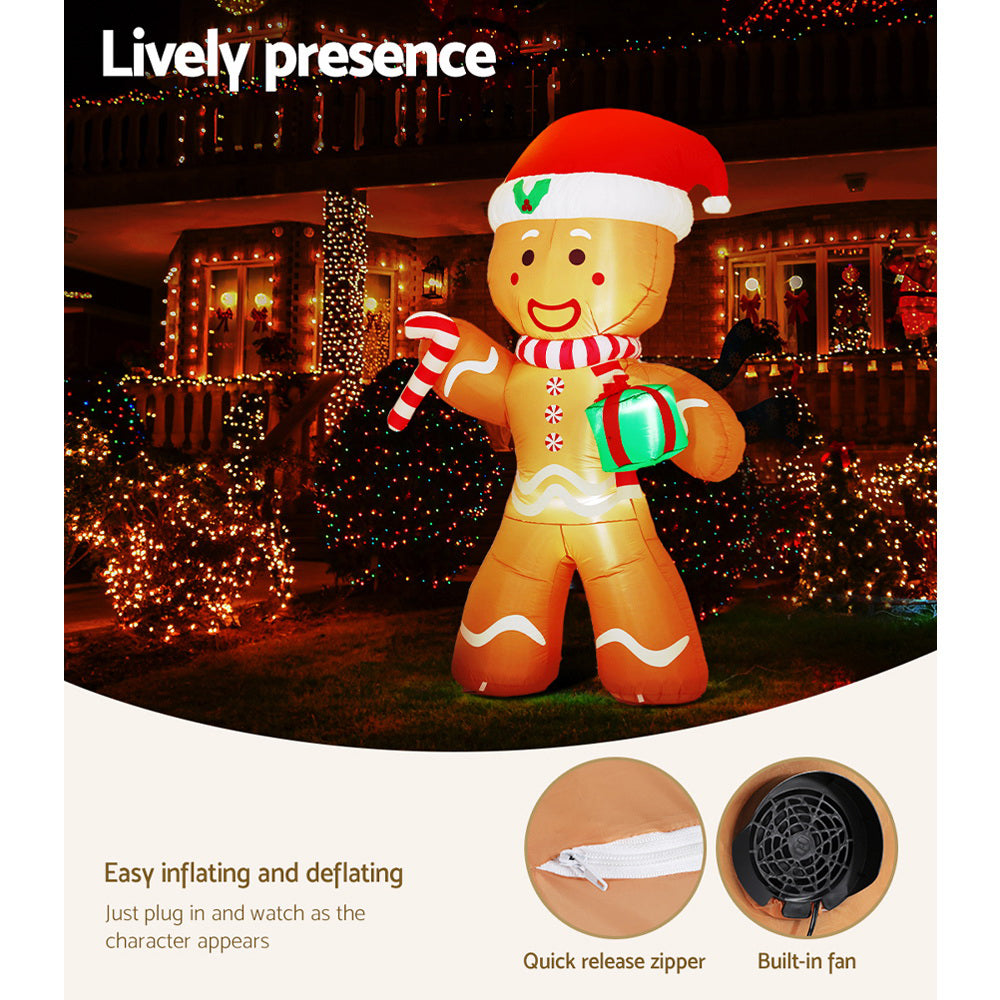 Jingle Jollys Christmas Inflatable Gingerbread Man 2.4M Illuminated Decorations 5