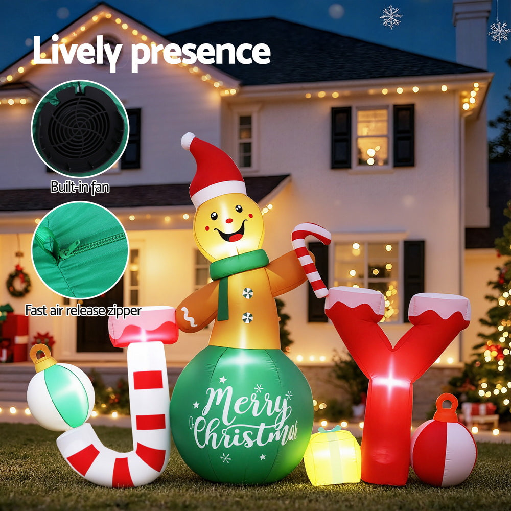 Jingle Jollys Christmas Inflatable Gingerman Joy 3M Long Outdoor Decorations Illuminated 4