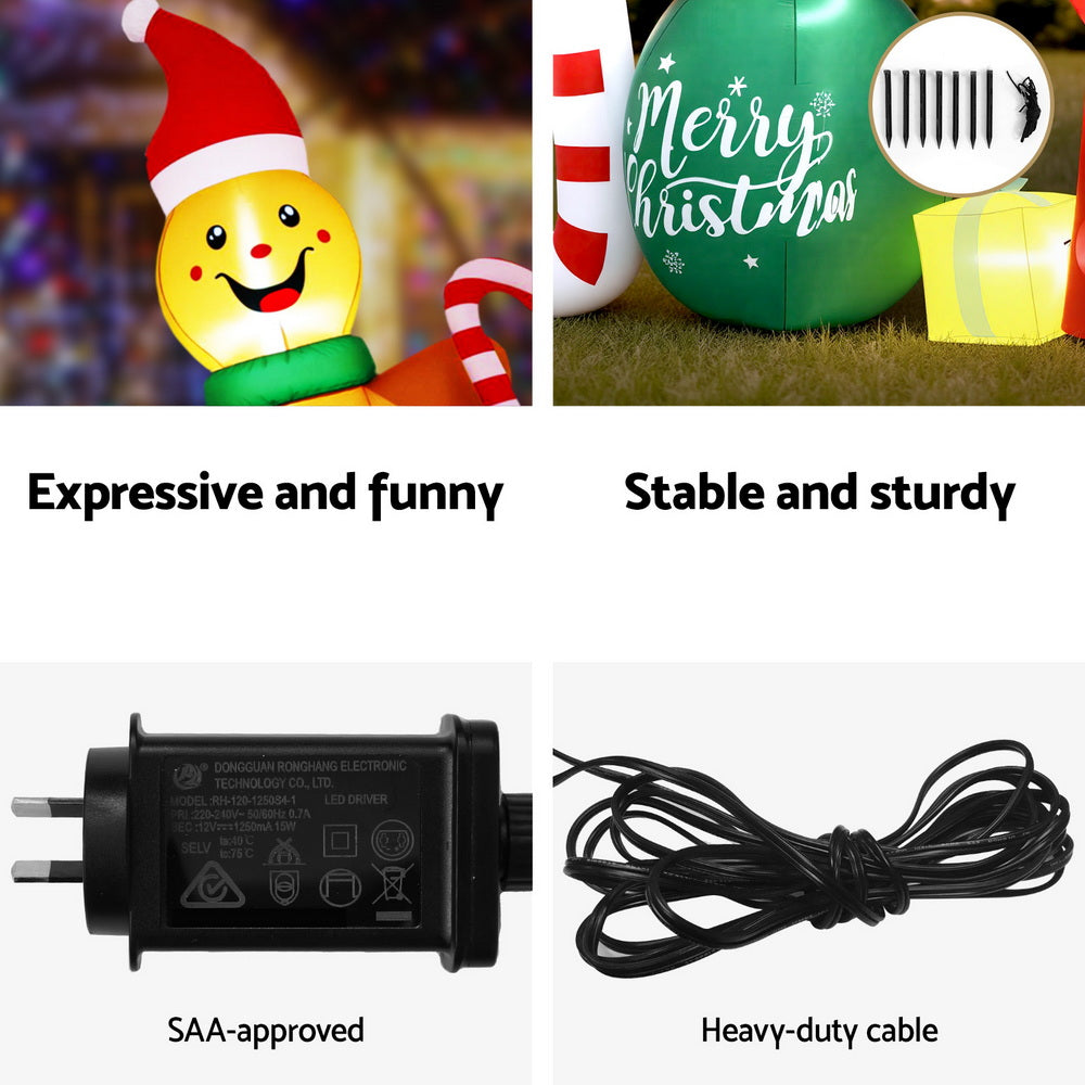 Jingle Jollys Christmas Inflatable Gingerman Joy 3M Long Outdoor Decorations Illuminated 6