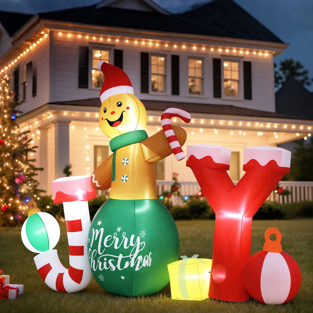 Jingle Jollys Christmas Inflatable Gingerman Joy 3M Long Outdoor Decorations Illuminated 7