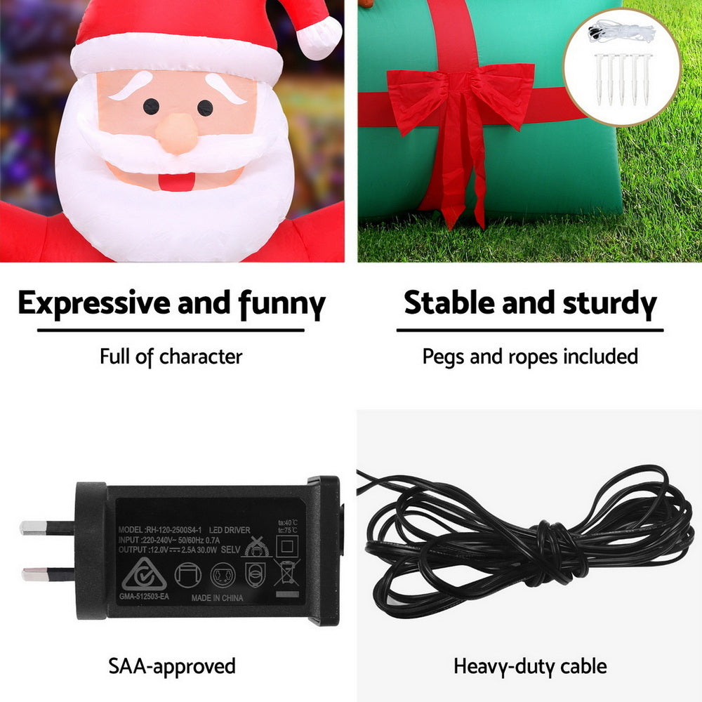 Jingle Jollys Christmas Inflatable Santa in Ballon 2.8M Height LED Decorations Illuminated 6