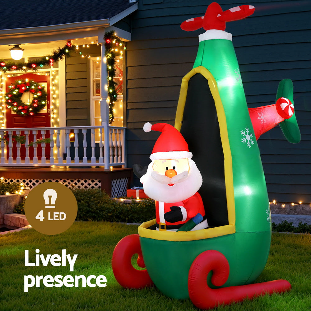 Jingle Jollys Christmas Inflatable Santa in Helicopter 2.55M Height LED Illuminated Decorations 4