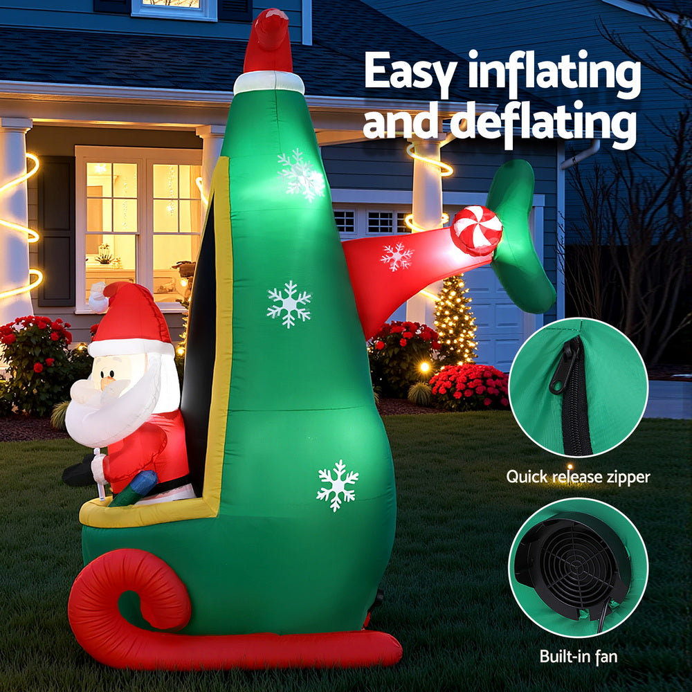 Jingle Jollys Christmas Inflatable Santa in Helicopter 2.55M Height LED Illuminated Decorations 5