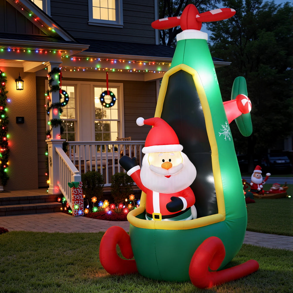 Jingle Jollys Christmas Inflatable Santa in Helicopter 2.55M Height LED Illuminated Decorations 7