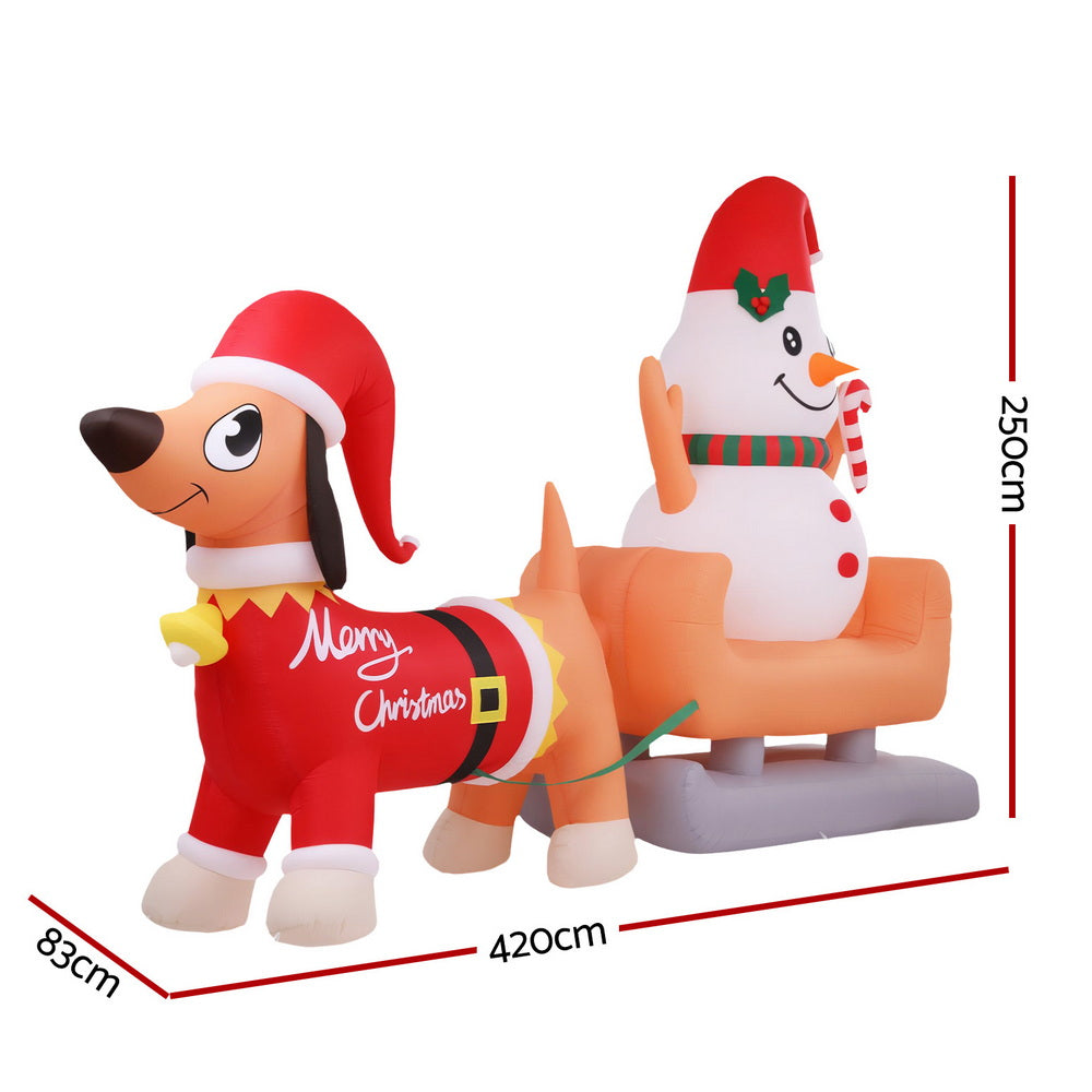 Jingle Jollys Christmas Inflatable Snowman Dog 4.2M Tall Outdoor Decorations Illuminated