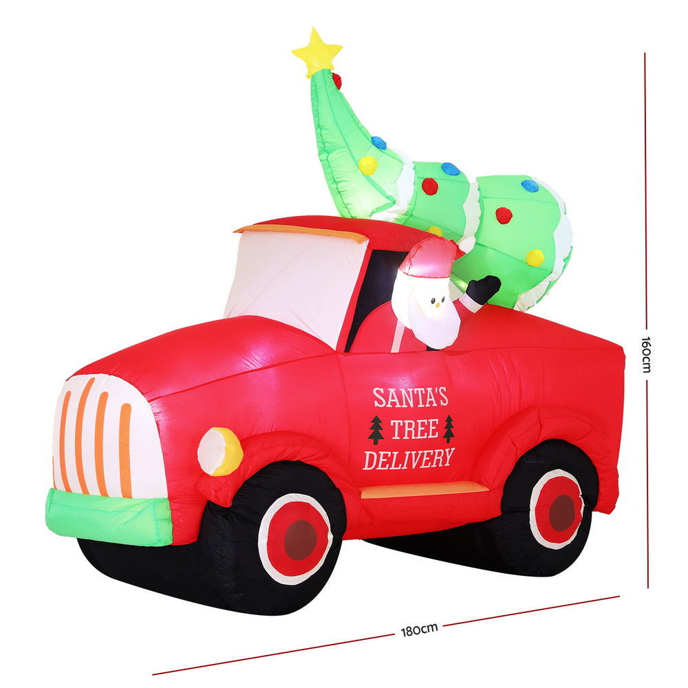 Jingle Jollys Christmas Inflatable Santa Truck 1.6M Height LED Decorations Illuminated 3