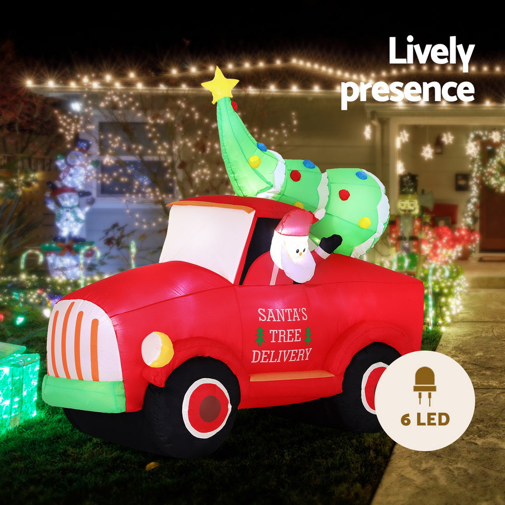 Jingle Jollys Christmas Inflatable Santa Truck 1.6M Height LED Decorations Illuminated 4