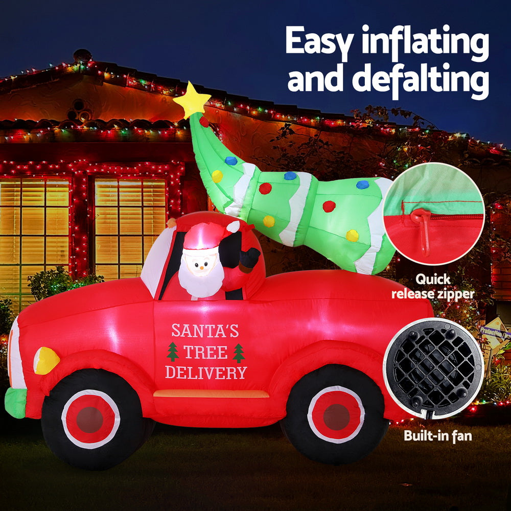 Jingle Jollys Christmas Inflatable Santa Truck 1.6M Height LED Decorations Illuminated 5