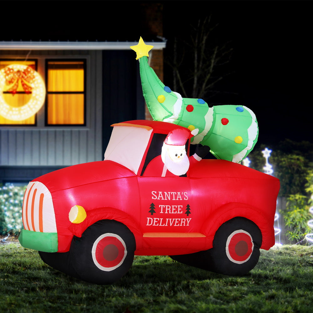 Jingle Jollys Christmas Inflatable Santa Truck 1.6M Height LED Decorations Illuminated 7