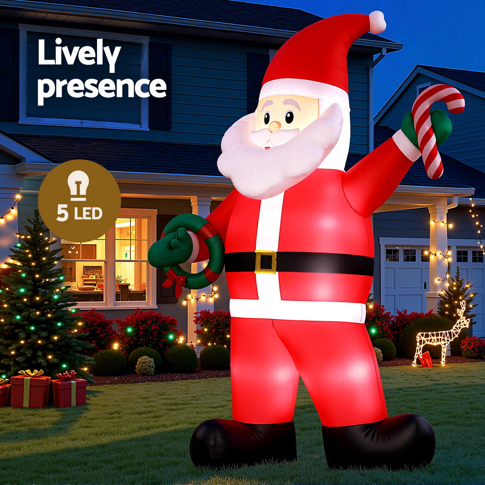Jingle Jollys Christmas Inflatable Giant Santa 3.8M Height LED Illuminated Decorations 4