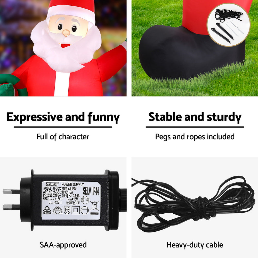 Jingle Jollys Christmas Inflatable Giant Santa 3.8M Height LED Illuminated Decorations 6