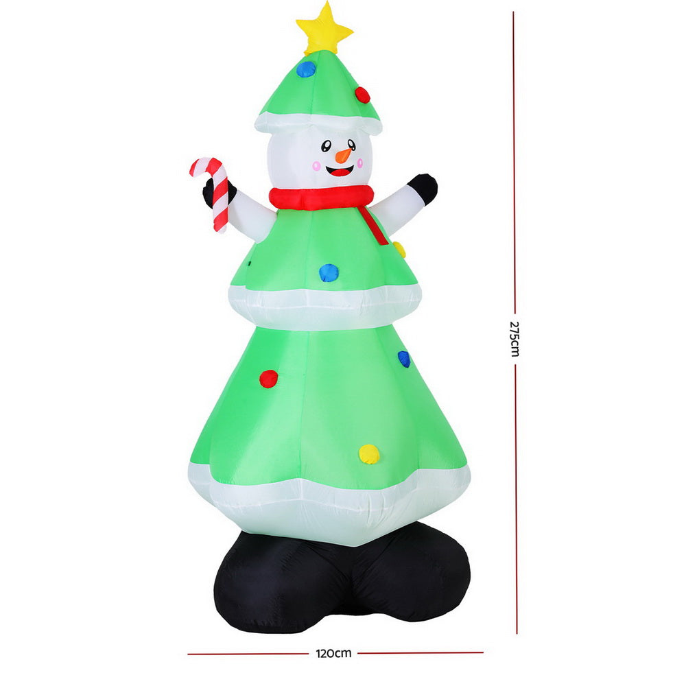 Jingle Jollys Christmas Inflatable Snowman Tree 2.75M Height LED Decorations Illuminated 3