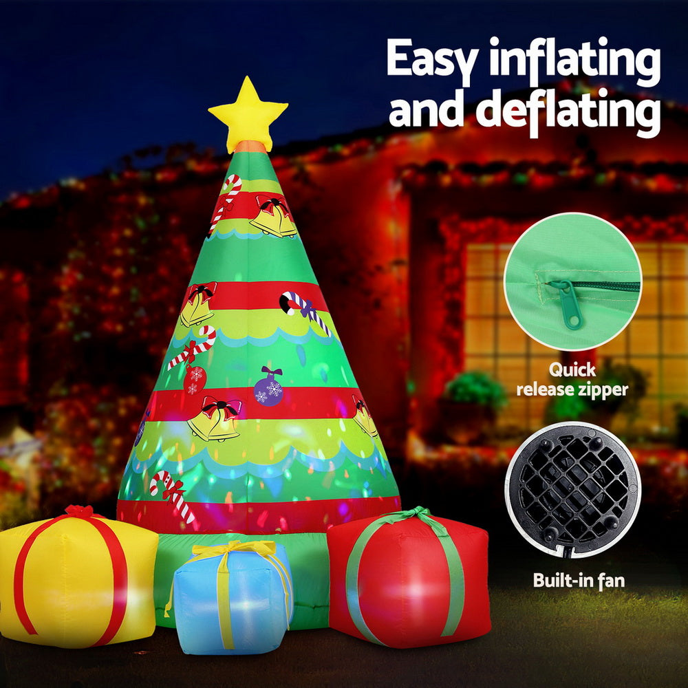 Jingle Jollys Christmas Inflatable Gift Tree 2.2M Height Flashing Light Decorations Illuminated 5