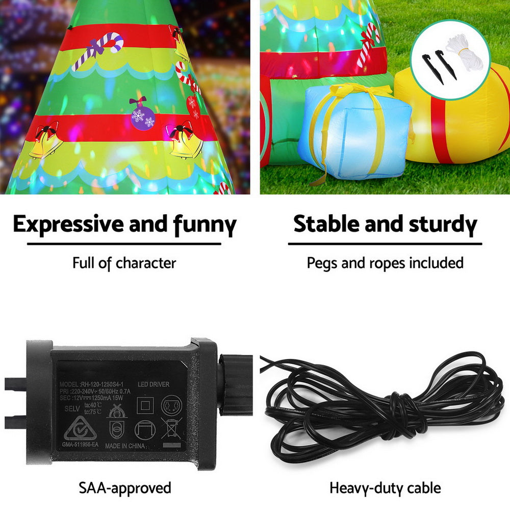 Jingle Jollys Christmas Inflatable Gift Tree 2.2M Height Flashing Light Decorations Illuminated 6