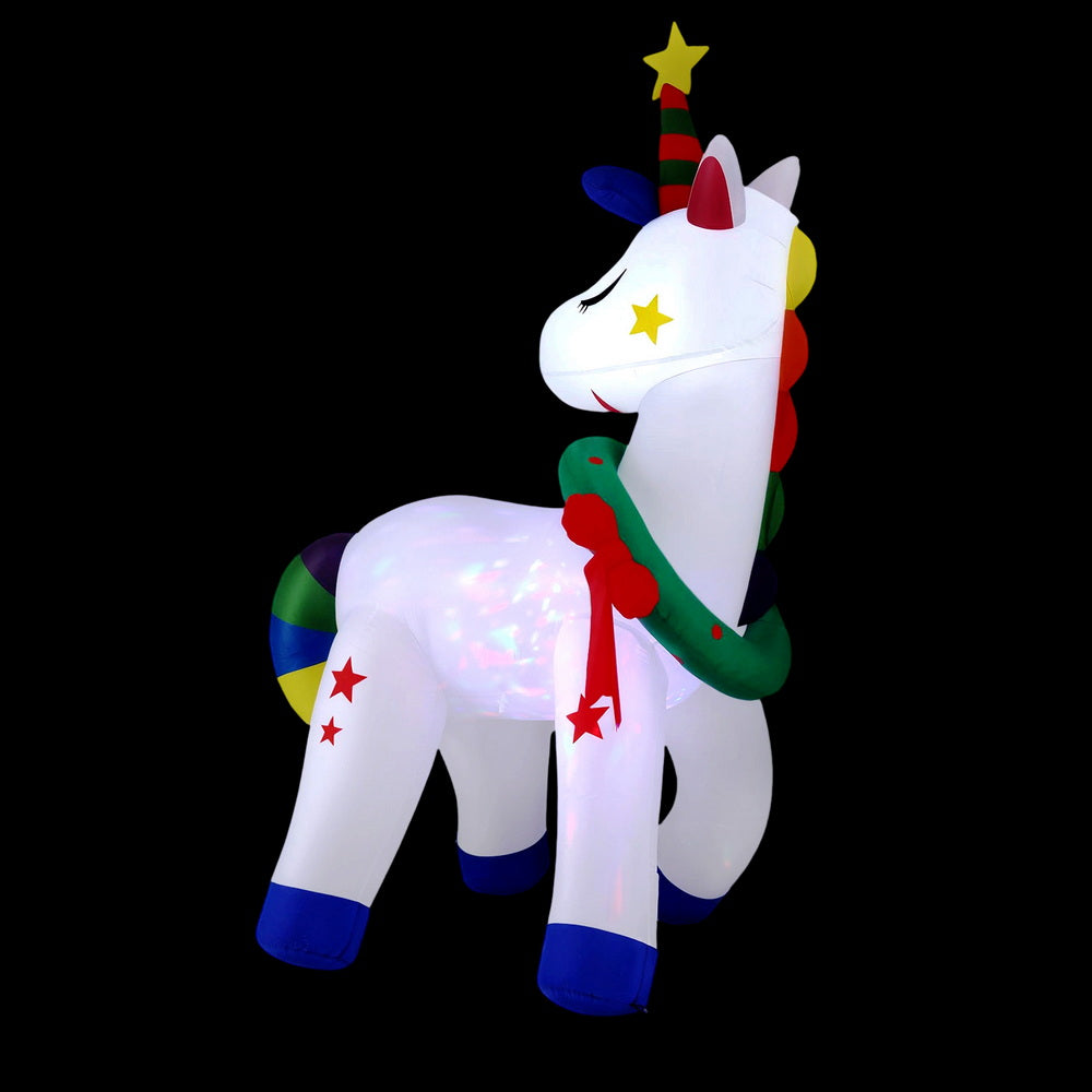 Jingle Jollys Christmas Inflatable Unicorn 1.8M Tall Outdoor Decorations Illuminated 3
