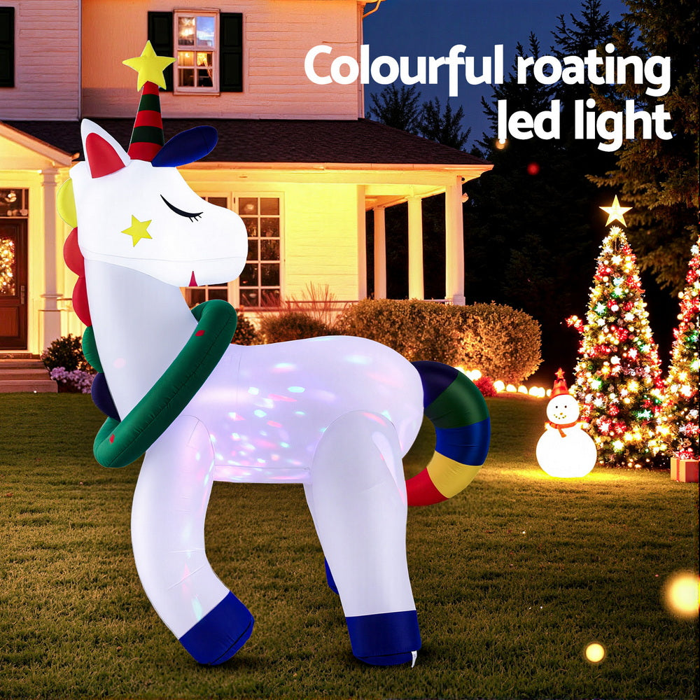 Jingle Jollys Christmas Inflatable Unicorn 1.8M Tall Outdoor Decorations Illuminated 4