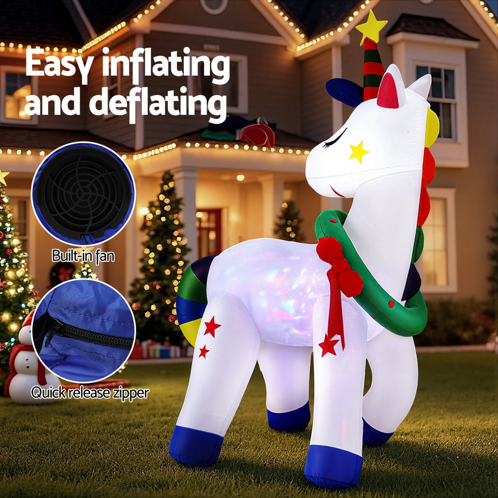 Jingle Jollys Christmas Inflatable Unicorn 1.8M Tall Outdoor Decorations Illuminated 5