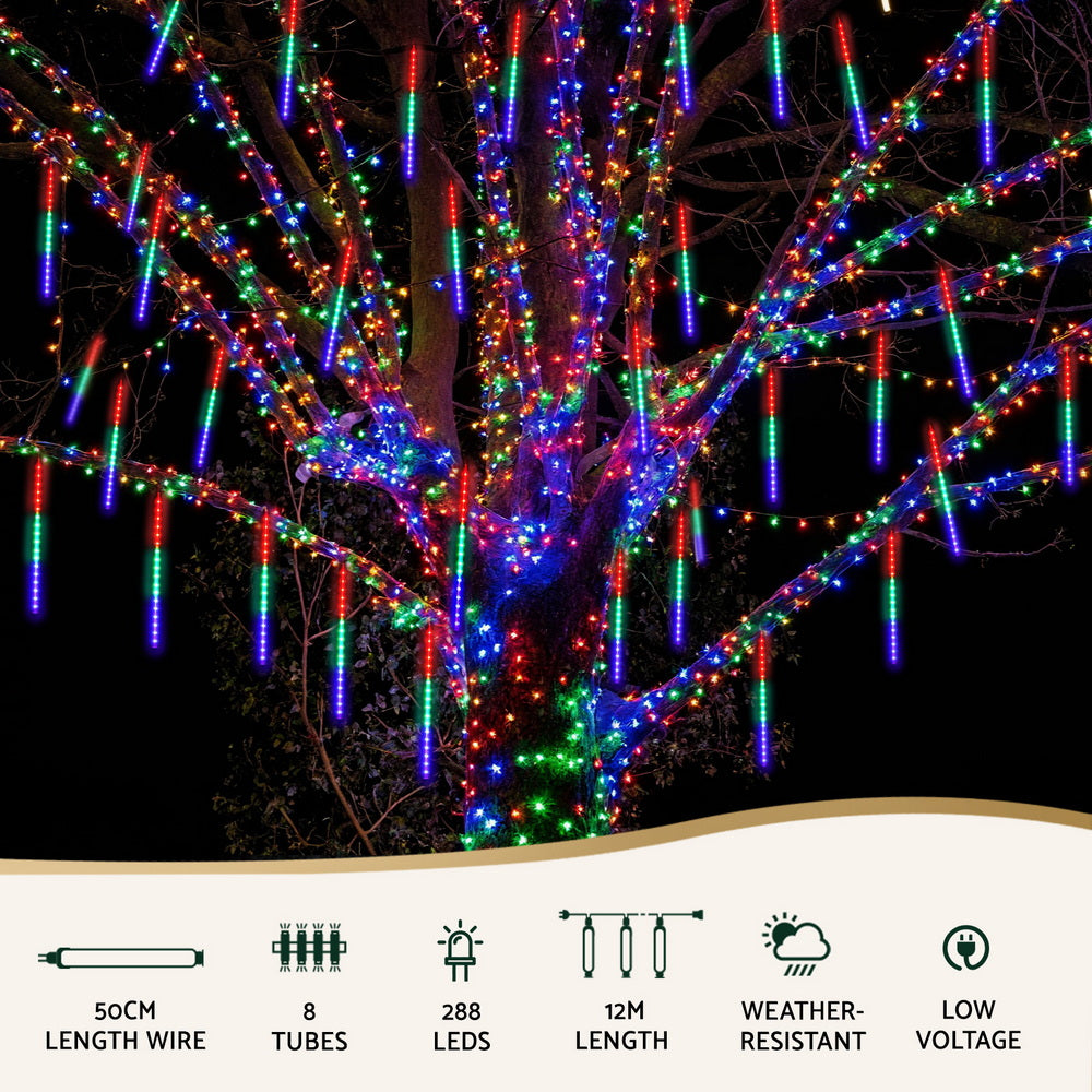 Jingle Jollys 7M Christmas Lights Shower Light 288 LED Icicle Falling Metor 4