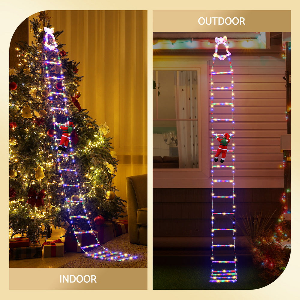 Jingle Jollys 3.5M Christmas Lights 300 LED Ladder Light with Santa Claus Decor 6