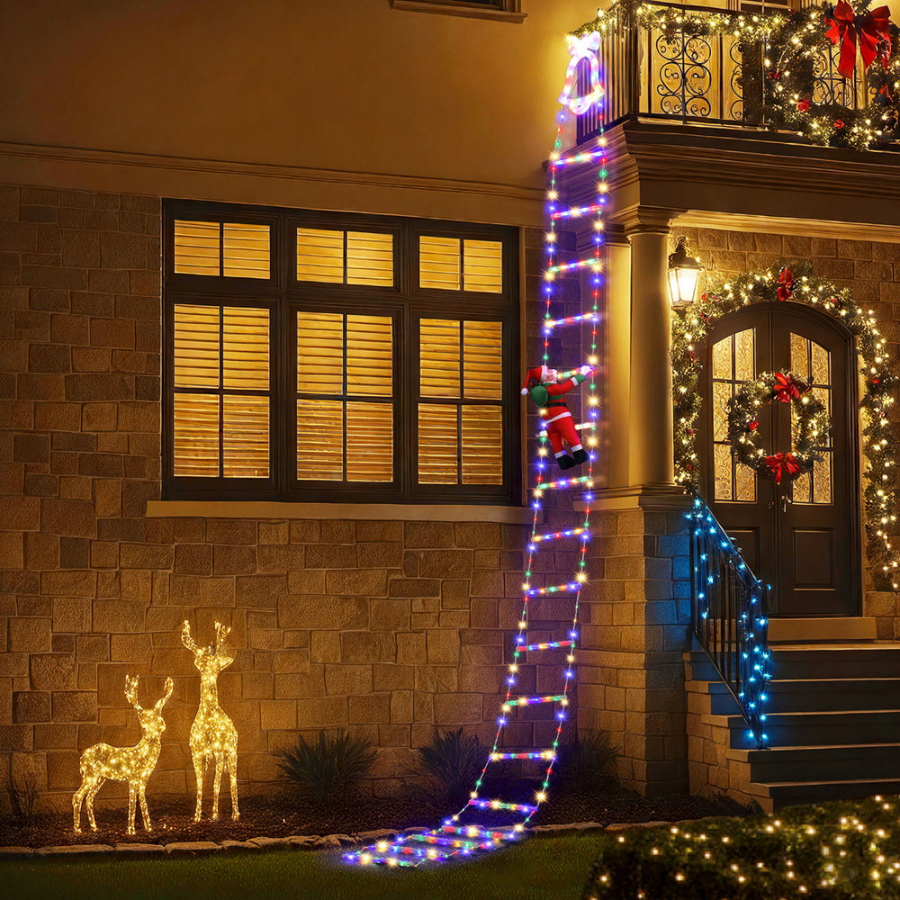 Jingle Jollys 3.5M Christmas Lights 300 LED Ladder Light with Santa Claus Decor 7