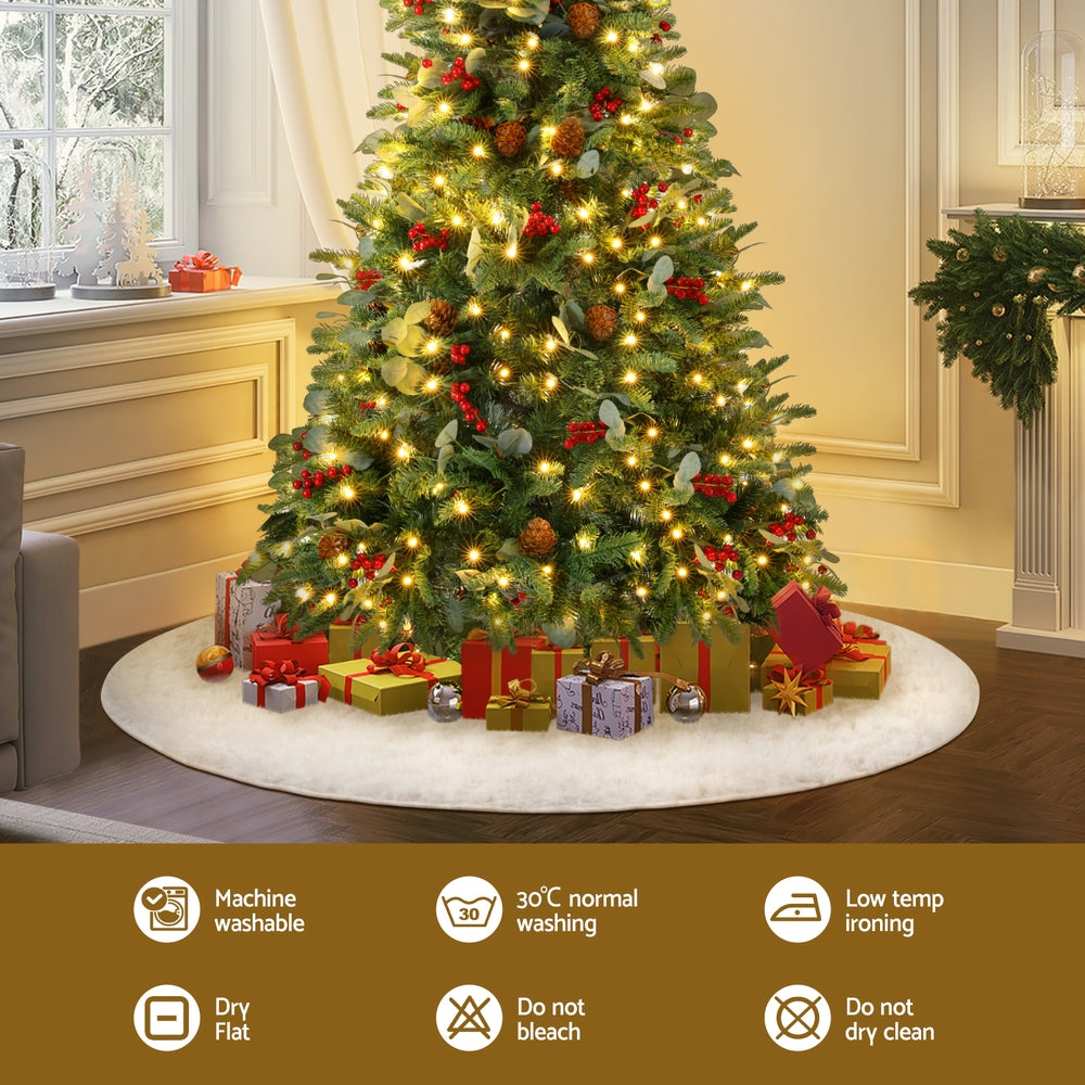 Jingle Jollys Christmas Tree Skirt 120cm Plush Xmas Fluffy Ornaments Decor White 4