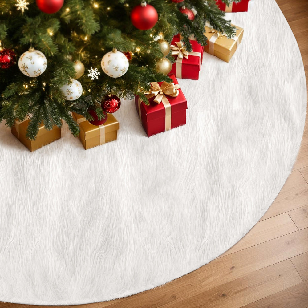Jingle Jollys Christmas Tree Skirt 120cm Plush Xmas Fluffy Ornaments Decor White 7
