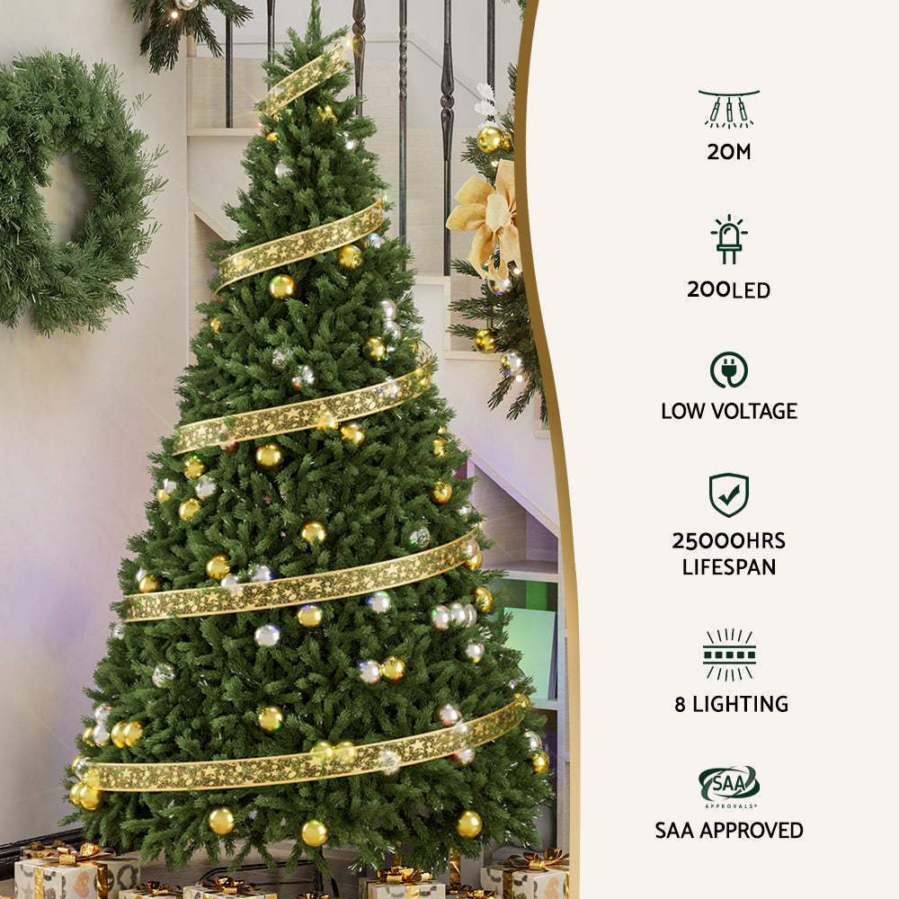 Jingle Jollys 20M Christmas Lights Fairy Ribbon Light 200 LED Xmas Decor Golden 4