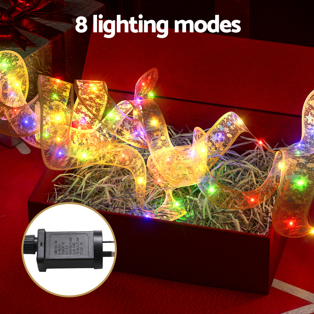 Jingle Jollys 20M Christmas Lights Fairy Ribbon Light 200 LED Xmas Decor Golden 6