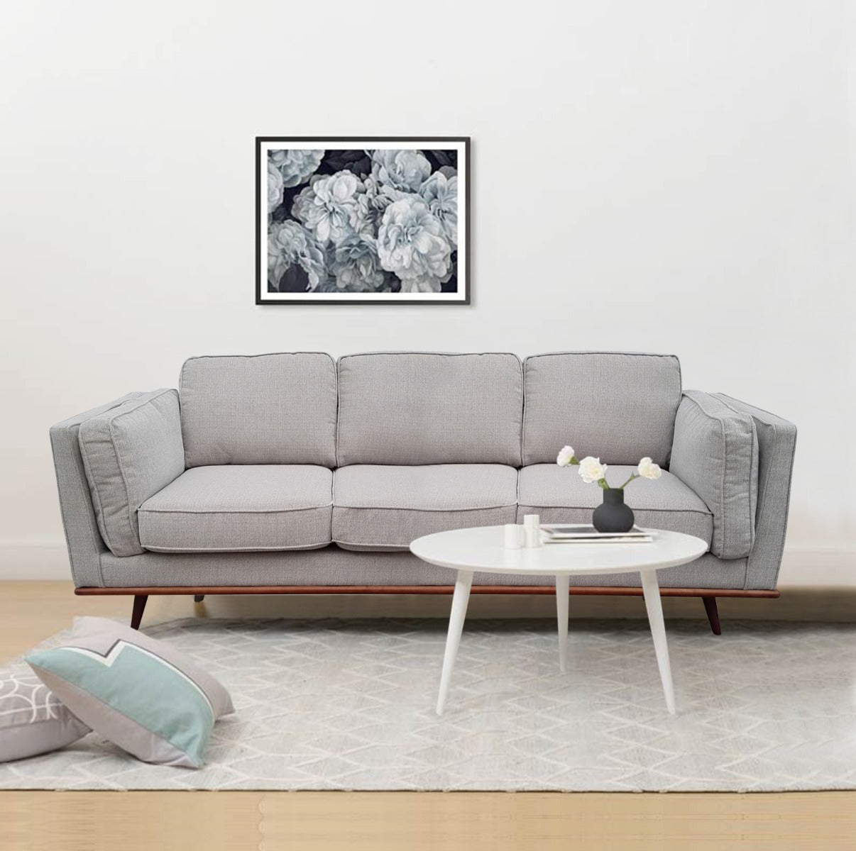 3 Seater Sofa Beige Fabric Modern Lounge Set for Living Room Couch with Wooden Frame 9