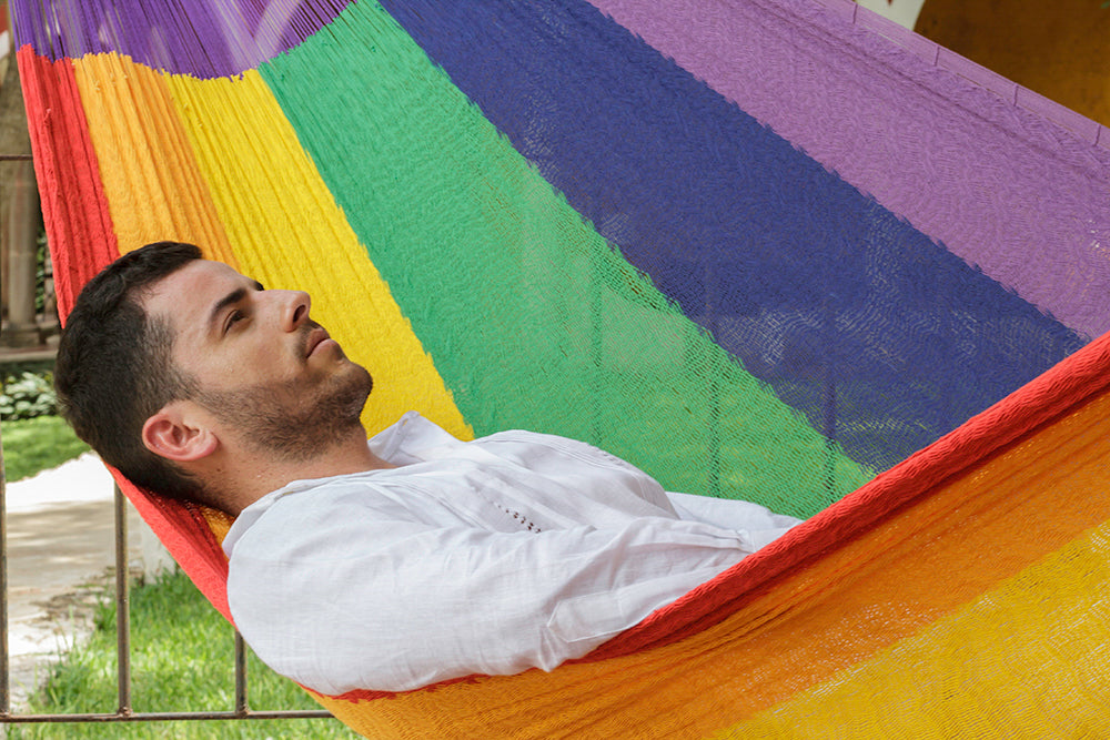 Mayan Legacy Single Size Cotton Mexican Hammock in Rainbow Colour 7